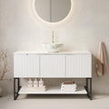 48" Bathroom Vanity with Vessel Sink & 3 Soft-Closing Doors & Open Shelf, Freestanding Bathroom Cabinet with Ceramic Basin and Carrara White Sintered Stone Counter Top-Colmar, White/S