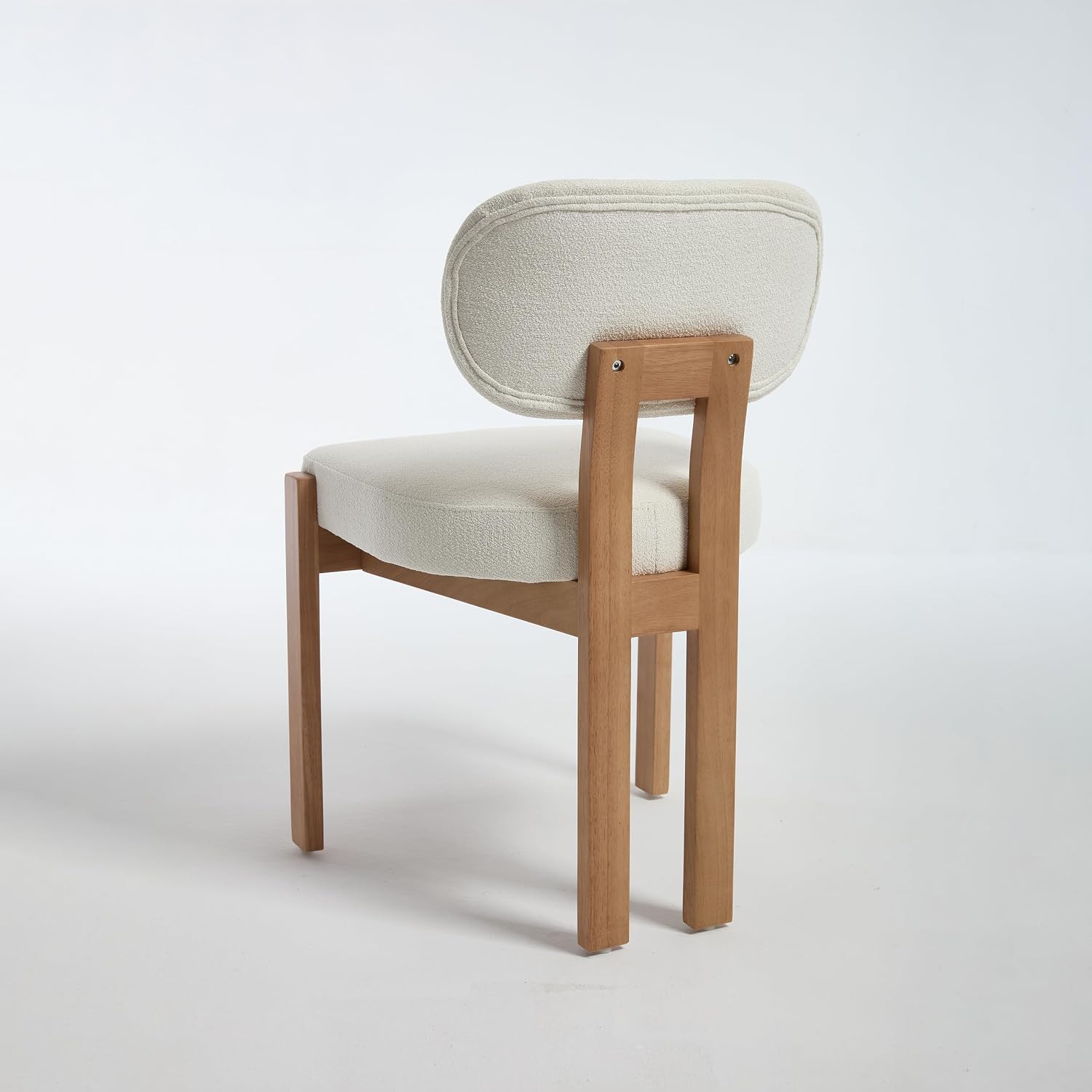 Boucle Dining Chairs Set of 2, Modern Upholstered Kitchen Chairs with Solid Wood Legs, Mid Century Teddy Fabric Dining Room Chairs with Curved Backrest, Armless Side Chairs for Small Spaces, Beige