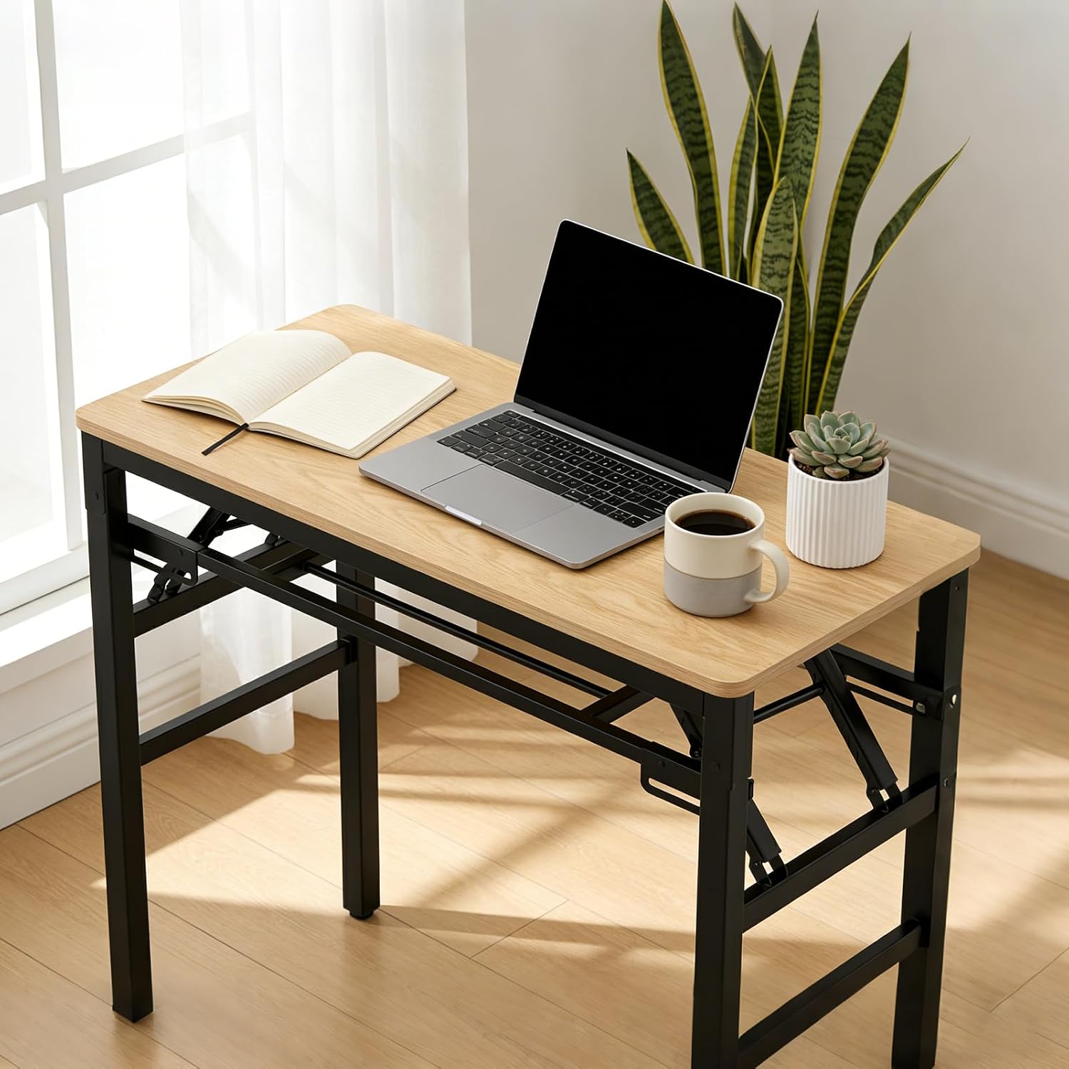 31.5-inch Small Folding Table, no Assembly Required, Suitable for use in Small Spaces Such as bedrooms, Apartments, Dormitories, etc., Easy to fold and Portable (Light Wood)