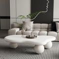 47" Cloud Coffee Table for Living Room Irregular Coffee Table Modern Low Coffee Tables Abstract Faux Stone Cute Center Table with 3 Ball Legs for Small Space Apartment