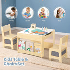 OOOK Kids Table and Chairs Ages 3-7, 4 in 1 Toddler Desk and Chair Set with Whiteboard, Blackboard, Storage Drawer and Book Rack. Toddler Activity Table for Kids Room, Nursery and Playroom