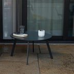 Meluvici Outdoor Side Table, Outdoor/Indoor Metal Steel Patio Coffee Table, Round Weather Resistant Anti-Rust (Black)