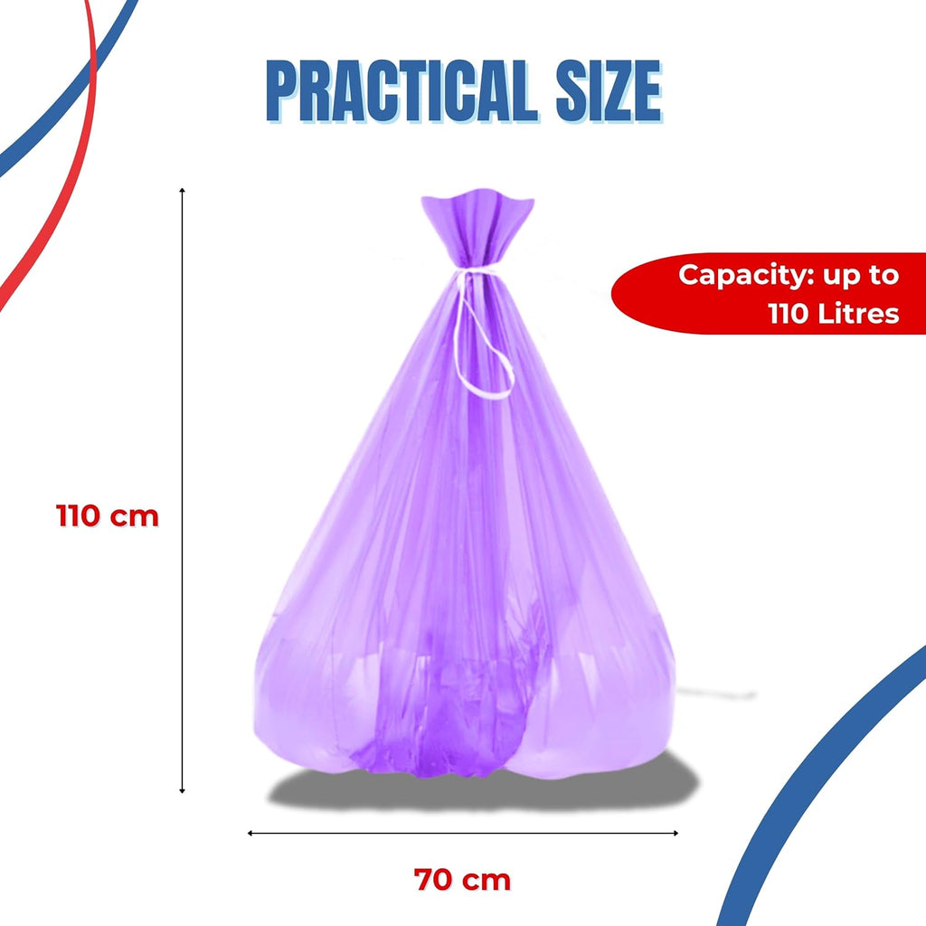 Bottari 60 Sacchi Immondizia 110L 70 x 110 cm with Laccetti di Chiusura, Viola, Raccolta Differenziata Secco, Sacchi per Spazzatura Resistenti e Riciclati, 6 Rotoli da 10 Pezzi