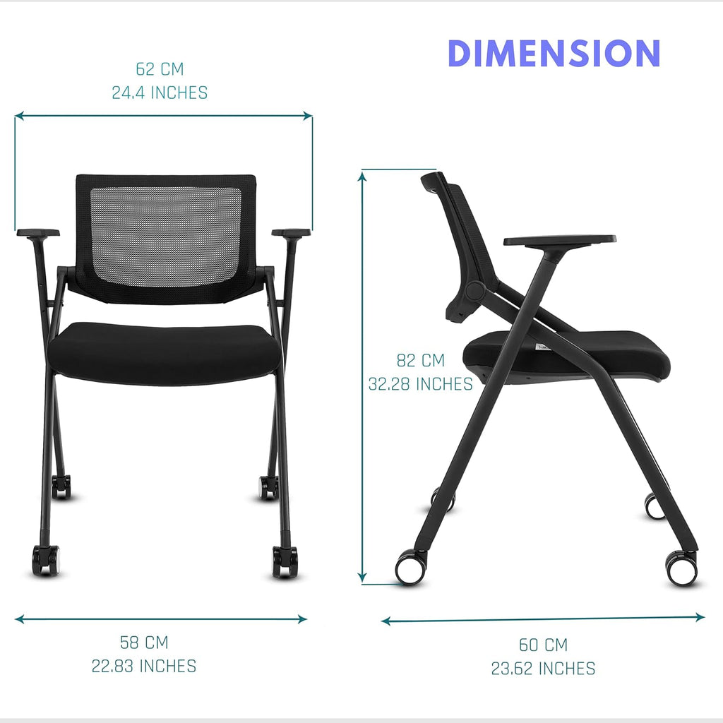 2 Pack Stackable Conference Room Chairs with Wheels and Paddle, Ergonomic Mesh Back and Arms for Meeting, Conference, Reception, Training Room & Home Office Desk Folding Chairs