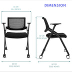 2 Pack Stackable Conference Room Chairs with Wheels and Paddle, Ergonomic Mesh Back and Arms for Meeting, Conference, Reception, Training Room & Home Office Desk Folding Chairs