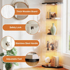 Zevemomo Corner Glass Display Cabinet with LED Lights, 4-Tier Glass Curio Case with Door & Lock for Collectibles, Liquor, Figure, Trophy, Floor Standing Glass Display Cases, Black Storage Cabinets