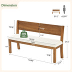 55" Solid Wood Entryway Bench Farmhouse Dining Bench with Backrest Long Window Bench with Cushion, Upholstered Storage Bench for Hallway Dining Room Bedroom, Sherpa White & Brown
