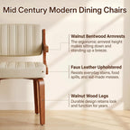 Dining Chairs Set of 6, Mid Century Modern Faux Leather Upholstered Kitchen Chair with Ergonomic Sponge Backrest, Hanging Bentwood Armrests for Kitchen Dining Room, Beige