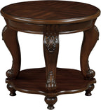 22'' Retro Round End Table,Solid Wood Sofa Side Table with Shelf,Living Room Corner Table Easy Assemble,Cherry