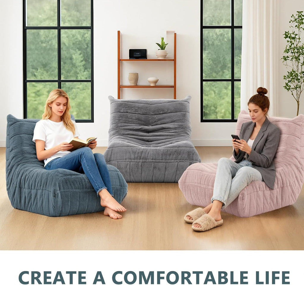 Bean Bag Chair for Adults, Giant Bean Bag Sofa Oversized Beanbag Chairs, Fireside Bean Bag Couch with High Density Sponge Filled Large Bean Bags Chair for Apartment Living Room Bedroom, Blue Grey