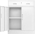 BESFUR Metal Storage Cabinet, Garage Storage Cabinet with One Drawer and Adjustable Shelf, Locking Short Storage Cabinet for Office Garage Home, White Metal Cabinets(36" H x 27.5" W x 16" D)