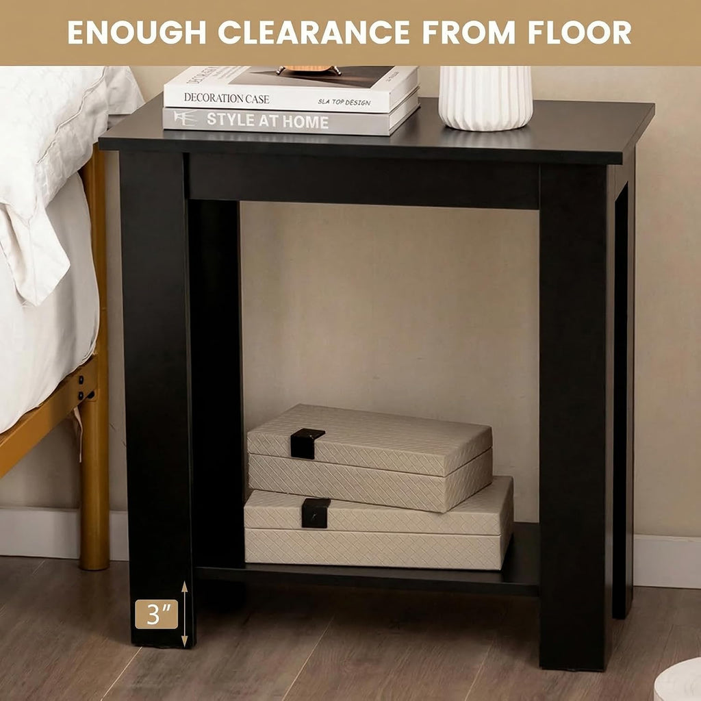 Giantex Narrow End Table, 2-Tier Side Table with Open Storage Shelf, Retro Wood Sofa Table Bedside Tables for Small Spaces, Slim Nightstand for Living Room, Bedroom, Easy Assembly, Black