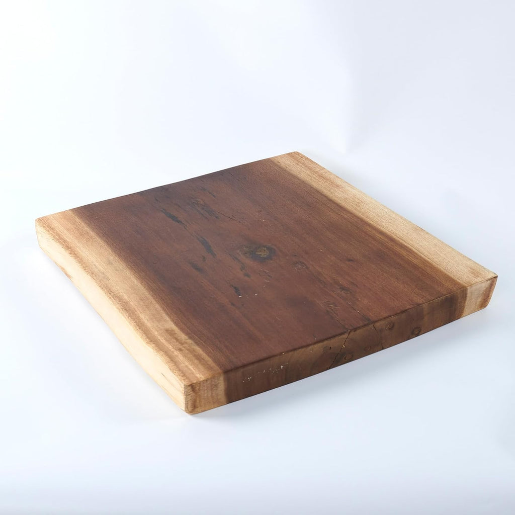 Square Teak Wood Slice Slab Side Table Top 17.7"x17.7"x1.96" Live Edge Raw Hand Crafted Root Plate Handmade Natural Wooden Board for Resin End Table Slab Untreated Wall Home Décor
