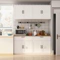 ECACAD Wall-Mounted Kitchen Pantry with Doors, Drawers & Adjustable Shelves, Kitchen Cupboard Storage Cabinet with Oak Top for Living Room, White