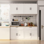 ECACAD Wall-Mounted Kitchen Pantry with Doors, Drawers & Adjustable Shelves, Kitchen Cupboard Storage Cabinet with Oak Top for Living Room, White