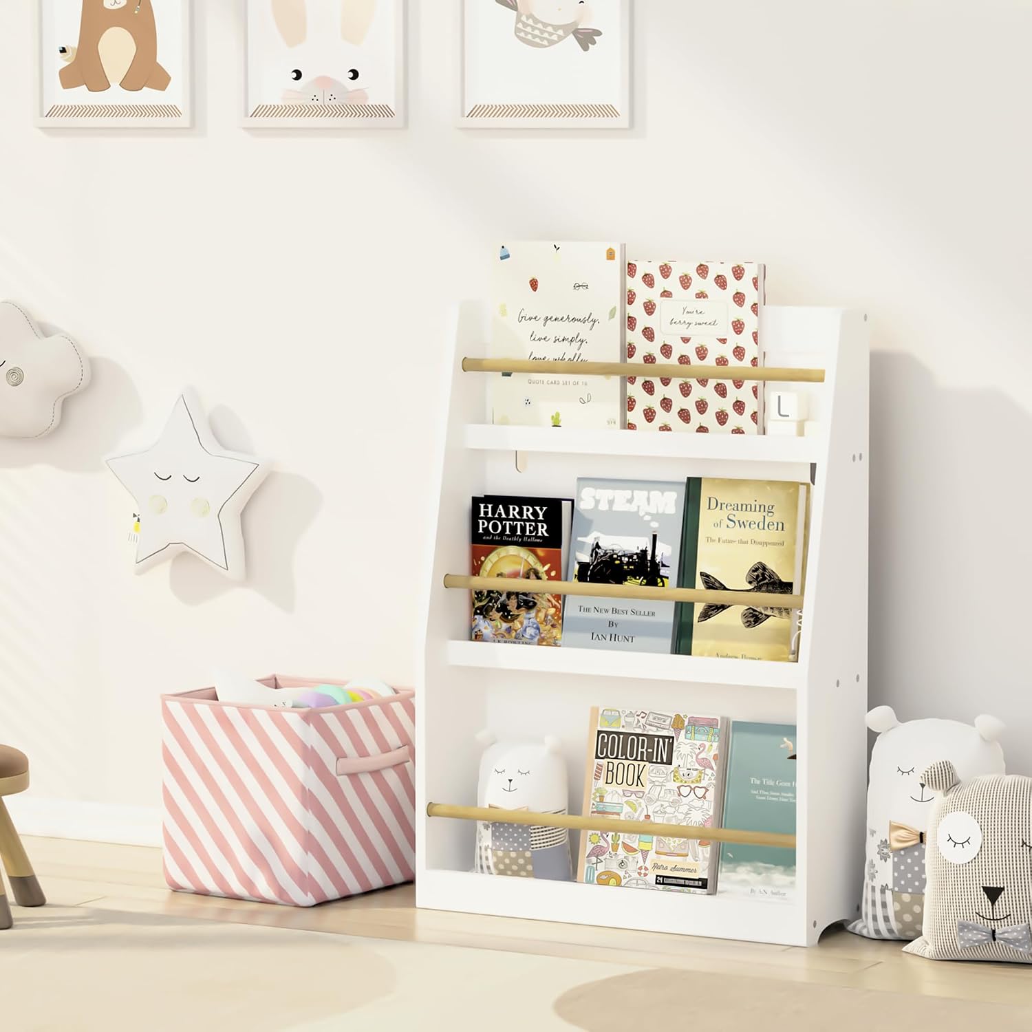 3 Tier Book Shelf,Book Rack, Helps Keep Bedrooms, Playrooms, and Classrooms Organized,White