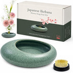 Japanese Flower Frog Vase Set, Celadon Glaze | Japanese Artisan, Flower Frog, Modern Flower Arrangement Pot, Living Room Decor & Art Supplies, Gift Box for Flower Lover