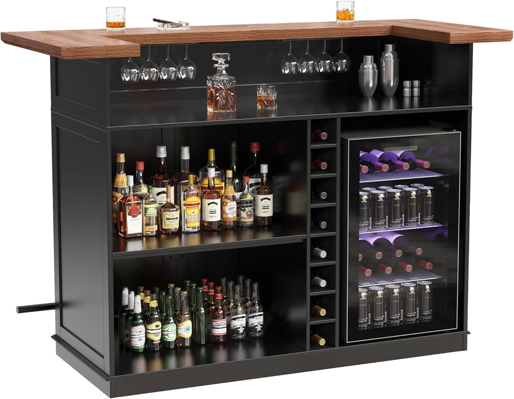 GDLF Home Bar Unit with Fridge Space, U-Shape Liquor Wine Cabinet, 63.1" Mini Bar Table with Storage for Basement or Living Room