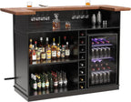 GDLF Home Bar Unit with Fridge Space, U-Shape Liquor Wine Cabinet, 63.1" Mini Bar Table with Storage for Basement or Living Room