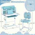 Costzon Kids Height-Adjustable Study Desk and Chair Set with Tilting Desktop, Pen Holder, Reading Stand, Footrest Bar, Ergonomic Design for Toddlers (Blue, 31.5"x21.5"x42")