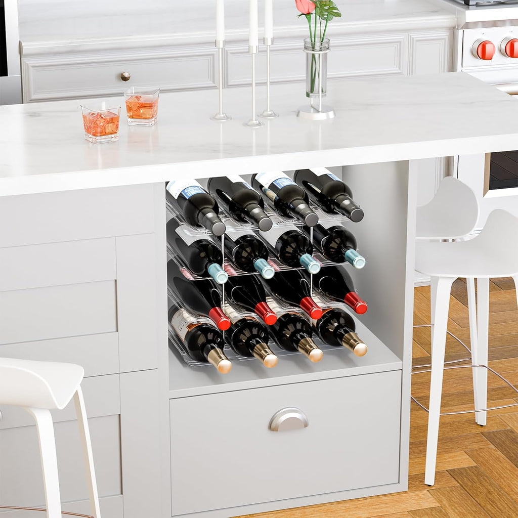 Yieach 2 Tier Stackable Wine Racks Countertop,Sturdy and Durable Wine Rack Free Standing Floor for Inside Cabinet,Clear Water Bottle Organizer and Wine Storage Racks Holder for Pantry,Table,Kitchen