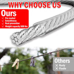 40ft Clothes Line Outdoors 3/16" Wire Ropes Silver PVC Coating Laundry Drying Clothesline Retractor with Metal Hooks Heavy Duty for Umbrella Travel Outside Camping Backyard