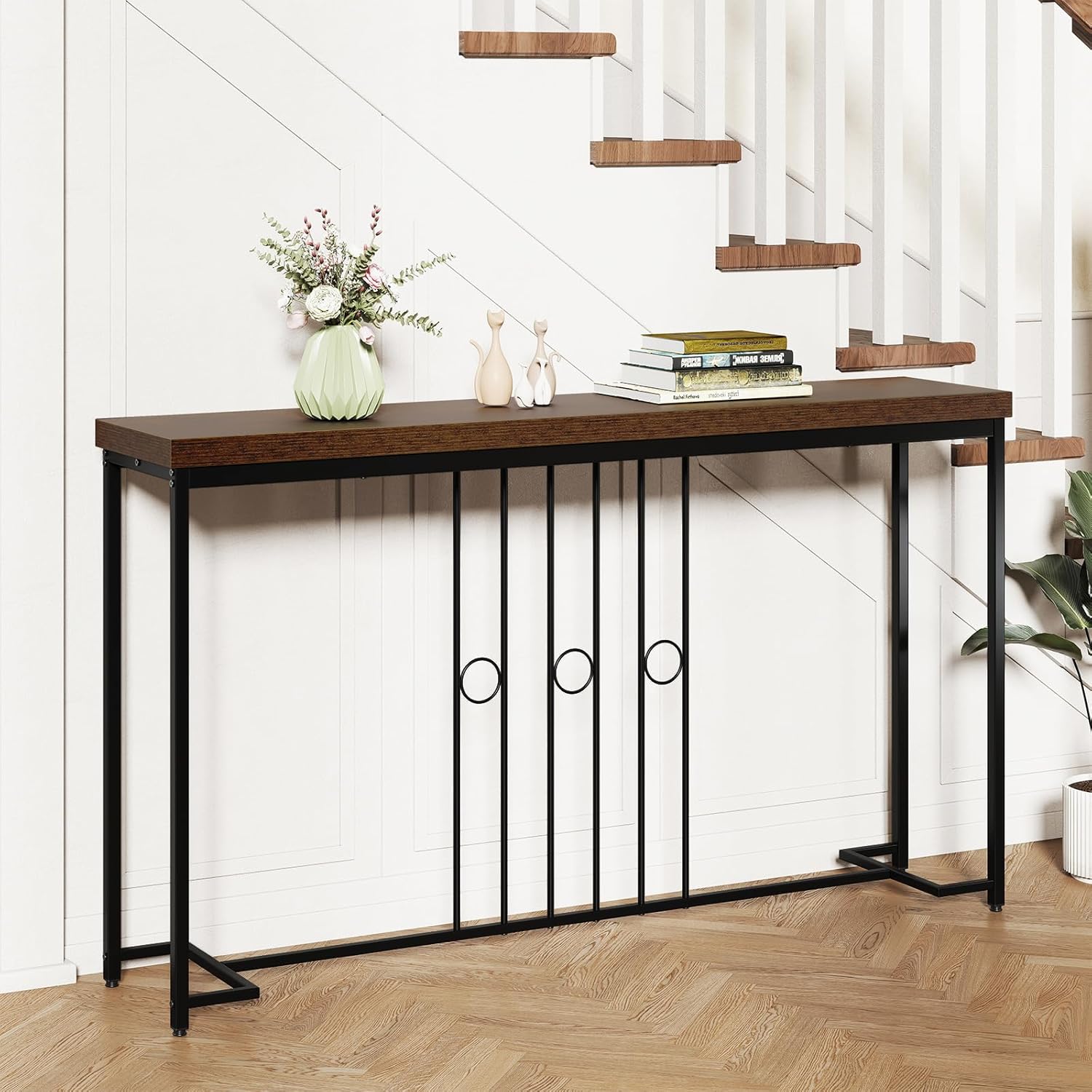 Giantex Industrial Console Table, 55" Narrow Entryway Table with H-Shaped Base & Spacious Tabletop, Behind Sofa Table for Small Spaces, Dining Room, Living Room, Bedroom, Entrance and Hallway