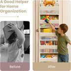 Easy Assembly Over The Door Organizer, 6 Shelves&10 Side Pockets, Heavy-Duty Reinforced Mesh Rack Holds 44lb, Hanging Behind Door Storage for Bathroom Pantry, Nursery, Closet, Shoes,Towels-Ivory White