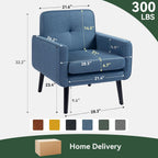 Vogue Furniture Direct Mid Century Accent Chair, Fabric Modern Chair with Wooden Frame, Cozy Armchair Reading Chair with Comfy Back for Apartment, Living Room, Bedroom, Small Space, Corner, Blue