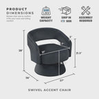 Lexicon 360 Degree Swivel Accent Chair, Modern Comfy Velvet Round Barrel Chair, Open Back, Plush Foam Cushions, Metal Swivel Base for Living Room/Bedroom/Office/Small Spaces, Dark Gray