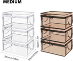 SakerPlus Large Clear Plastic Storage Box with Hinged Lid, Foldable Closet Organizer Bin with Handles, Thick PVC Storage Container for Clothes, Blankets, Bedding, Dorm (3PCS,Black,Large(30in))