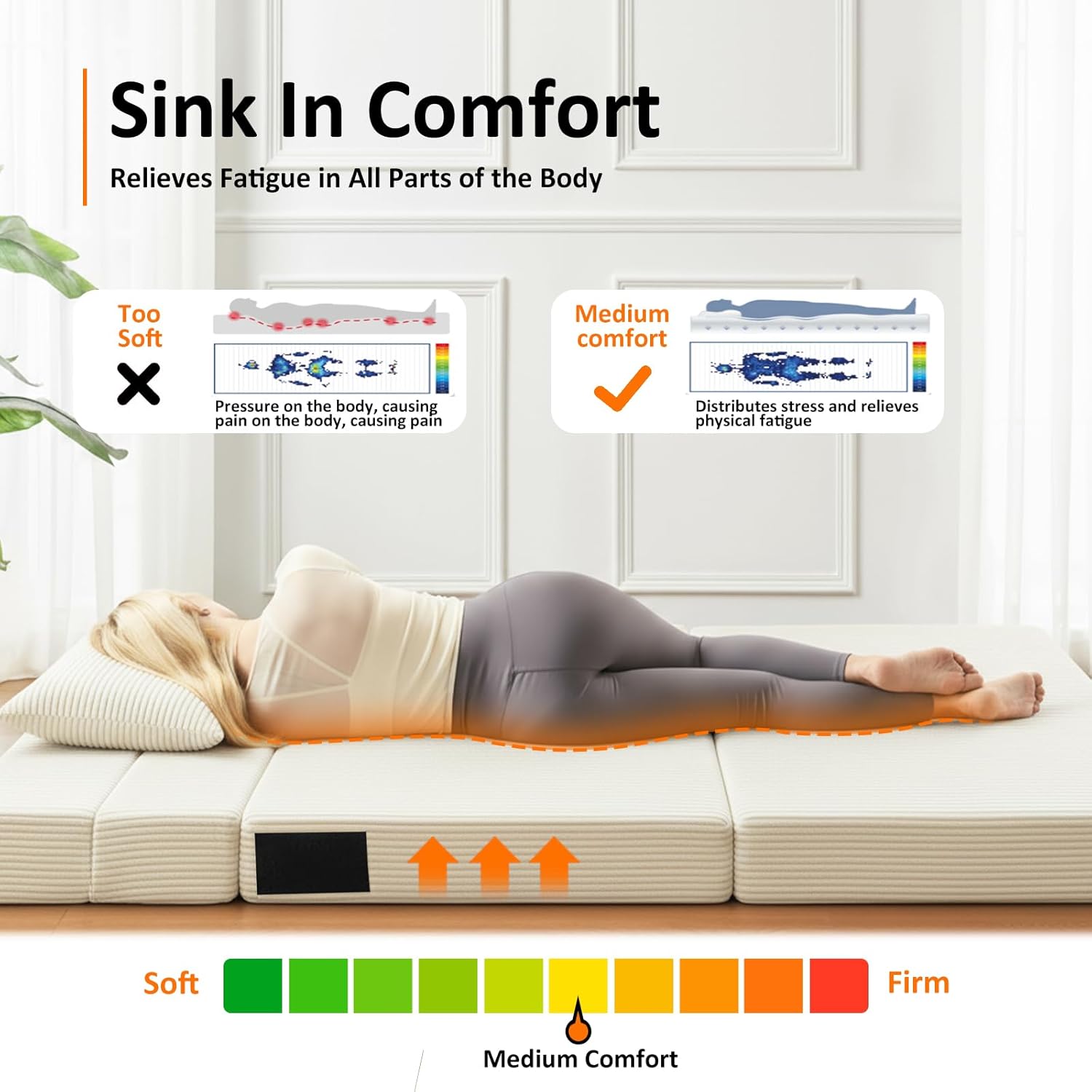 JKMAX Single Size Folding Sofa Bed - 4 in 1 Convertible Sleeper Chair - High Density Memory Foam Futon Couch - Foldable Bed for Living Room Bedroom (Beige)