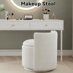 360° Swivel Velvet Vanity Chair with Storage, Barrel Makeup Chair with Wave Back, No Assembly Vanity Stool Small Accent Chairs for Living Room, White
