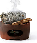 All-in-One Incense Holder for Burning Palo Santo & Sage Sticks & Insence-Stick and Cone & Candle, Lasting Burn Palo Santo & Sage Bundle & Loose Sage Leaves, Ash-Free, Wind-Resistant(Brown)