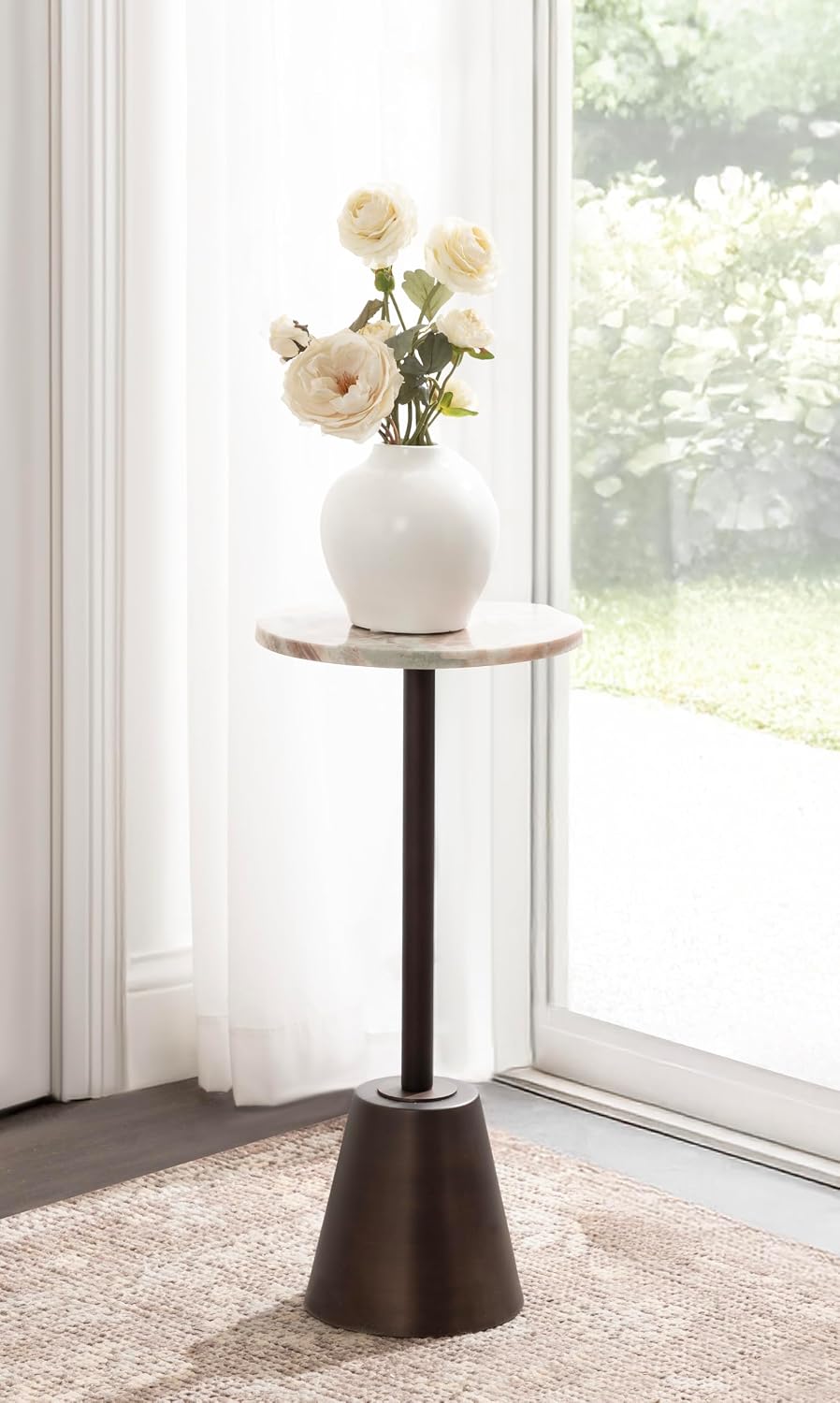 Kate and Laurel Tira Elegant Round Drink Table, 10 x 10 x 22, Brown Marble and Bronze, Modern Glam Circle Martini Table for Use as a Small Bedroom Nightstand or Living Room Plant Stand Option