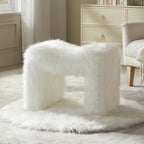 Vanity Stool Chair Small Footstool Ottoman Faux Fur Seating Backless Modern Foot Rest Ottoman Furry for Makeup Room Living Room Bedroom Entryway,White (Single 1)