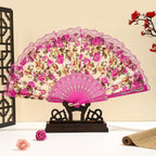 Floral Lace Folding Hand Fan with Tassel, Vintage Chinese Style Foldable Fan, Elegant Handheld Fans for Women, Wedding Party, Cosplay, Home Decor (Magenta)