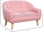 2 Seat Sofa Linen Fabric and Wooden e Sofa for and Toddlers Ages 3 7, 11" High Seat, Pink