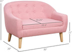 2 Seat Sofa Linen Fabric and Wooden e Sofa for and Toddlers Ages 3 7, 11" High Seat, Pink