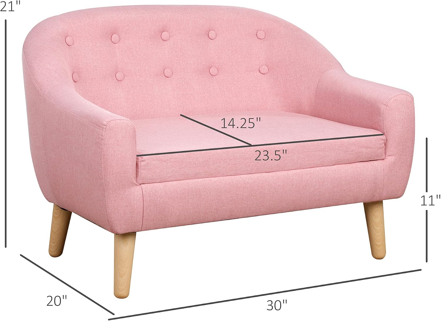 2 Seat Sofa Linen Fabric and Wooden e Sofa for and Toddlers Ages 3 7, 11" High Seat, Pink