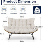 SWITTE Outdoor Papasan Loveseat, Oversized Double Wicker Egg Chair with Cushion, All-Weather Rattan 2-Seater Patio Lounge Chair for Balcony, Backyard, Poolside, Porch, Beige