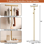 HOMEFORT Coat Rack, Freestanding Metal Coat Racks, T-Shape Clothes Hat Stand with 2 Hooks for Closet, Bedroom, Entryway, Living Room, Gold