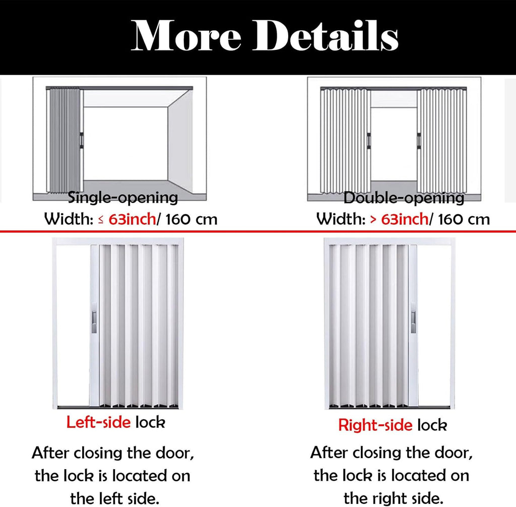 Foldable Laundry Room Door for Space Saving, Customizable Sliding Accordion Doors for Bedroom/Kitchen/Study Room, Waterproof & Easy to Install
