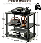 Heavy Duty Audio Component Rack, 4-Tier Height Adjustable AV Equipment Media Stand, Stereo CD Record Player Stand, with Shock-Absorbing Feet & Lockable Wheels | 220lbs Capacity(Black,3 tier)