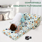 Kids Sofa, Comfy 2-in-1 Toddler Couch Fold Out, Convertible Sofa to Toddler Lounge Chair for Boys and Girls (Animal, Green)