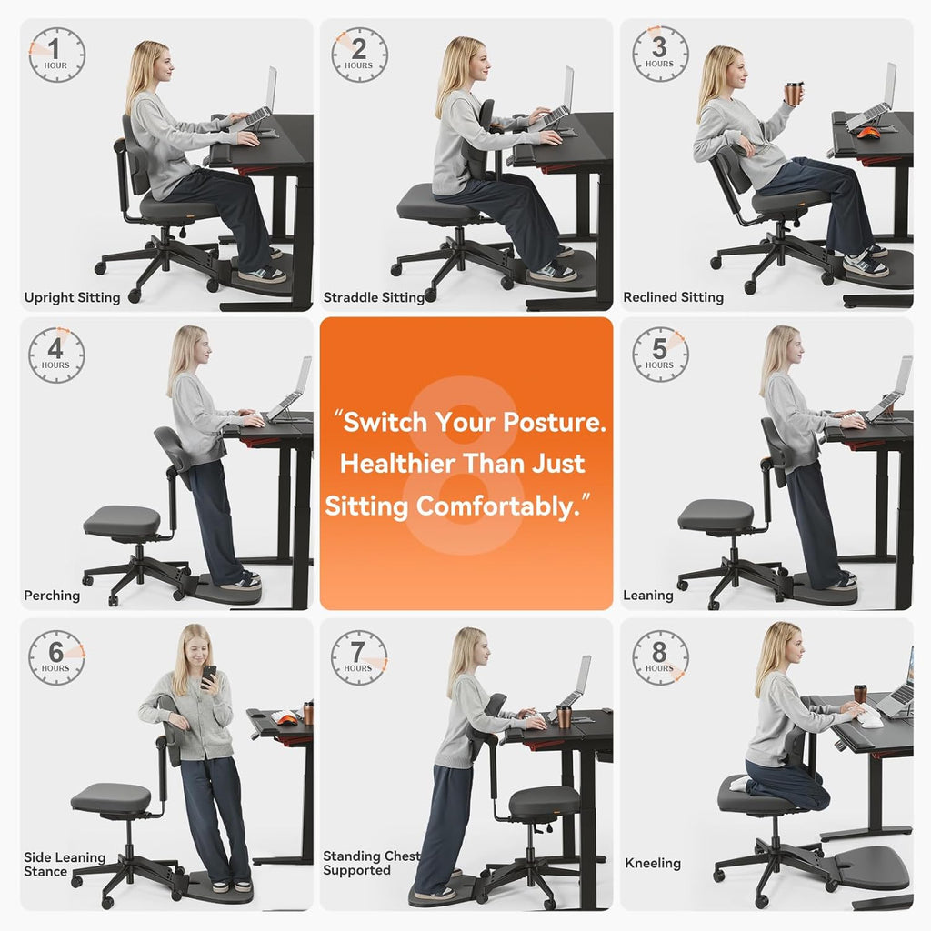 Newtral Standing Desk Chair, Standing Mate Chair for Sit-Stand, Ergonomic Leaning Perch Chair with Anti-Fatigue Mat, Standing Stool, Saddle Chair, Height Adjustable Home Office Posture Seat-MT-M-DG