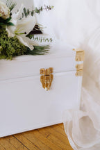 Momento Wedding Keepsake Trunk | Personalized Memory Box for Wedding Mementos | Handmade in USA | Metal and Plywood Construction | Standard Size 20" (White/Botanicals)