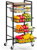 TOOLF 5-Tier Kitchen Storage Cart with Tabletop, Rolling Snack Cart with Lockable Wheels, Fruit Vegetable Basket with 4 Pack Mats, Metal Storage Rack with Pull-Out Pantry Trolley for Organizer