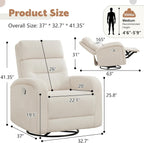 Swivel Nursery Rocker Recliner for Nursery, 360° Swivel Glider Recliner, Manual Rocking Recliner Chairs with Pockets and Large Arms for Living Room, White Corduroy