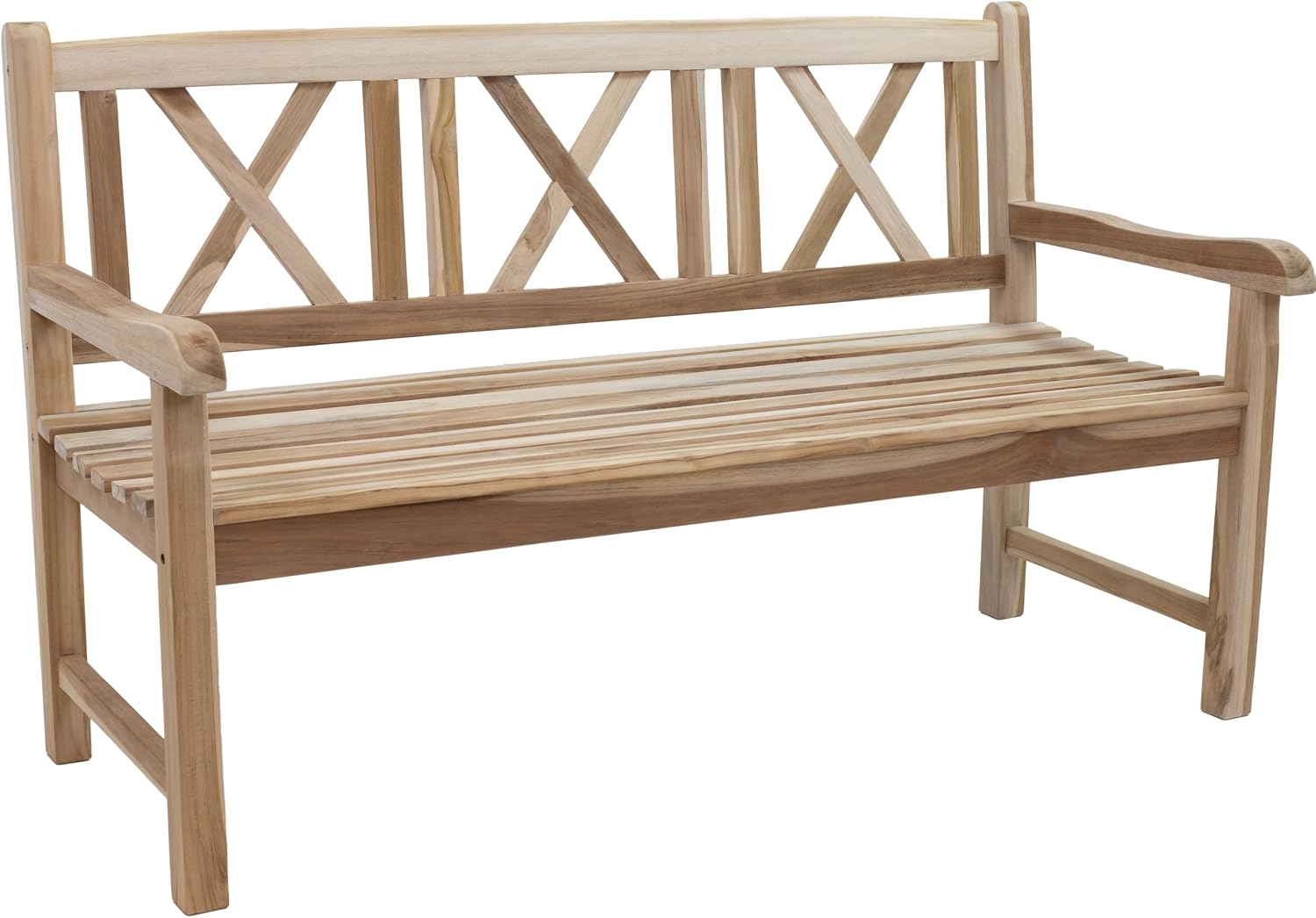 Sunnydaze 2-Person Outdoor Bench for Front Porch or Park - Wooden Teak Patio Garden Bench with Backrest - 675 lb Weight Capacity - Crossback